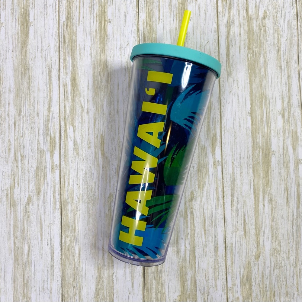 Starbucks Hawaii 24 Ounce Coffee Blue Aqua Palm Tree Cold Cup Tumbler with Straw